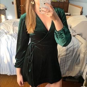 Zara green velvet mini wrap dress